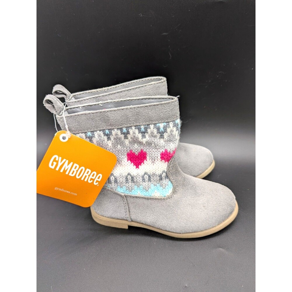Gymboree Unisex Kids Bootie Gray Suede Fair Isle Heart Knit Ankle Boot 6
